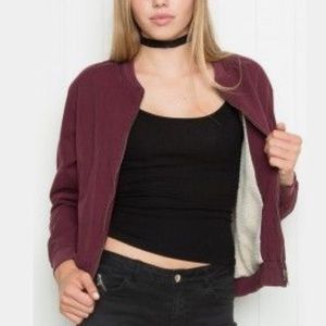 BRANDY MELVILLE Maroon shearling lined bomber